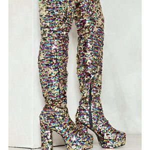 Sequin Platform Heel Boots